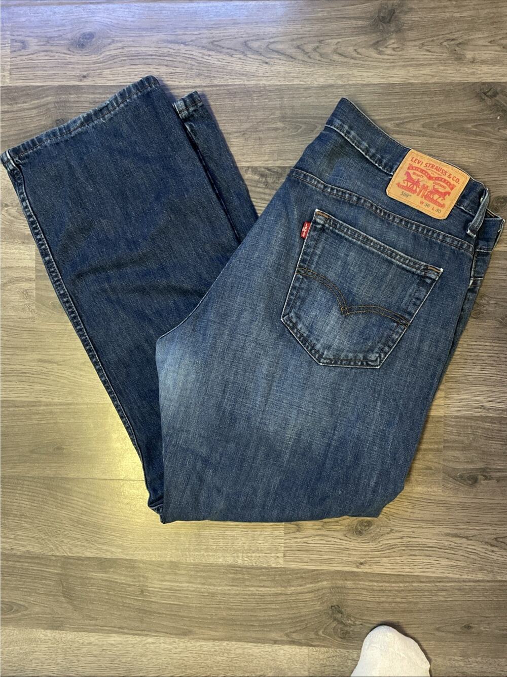 Levis 569 Jeans Mens 36x30 Loose Straight Fit Dark Blue Denim Slight Fade Baggy